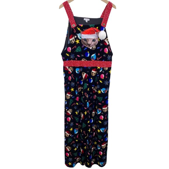 Love on a Hanger velour Christmas cat jumpsuit size XL Holiday velvet ugly sweat - Picture 1 of 7